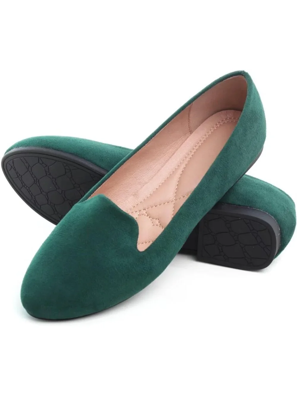 Women's Green Round Toe Comfortable Low Heel Slip On Loafer Ballet Flat Shoes